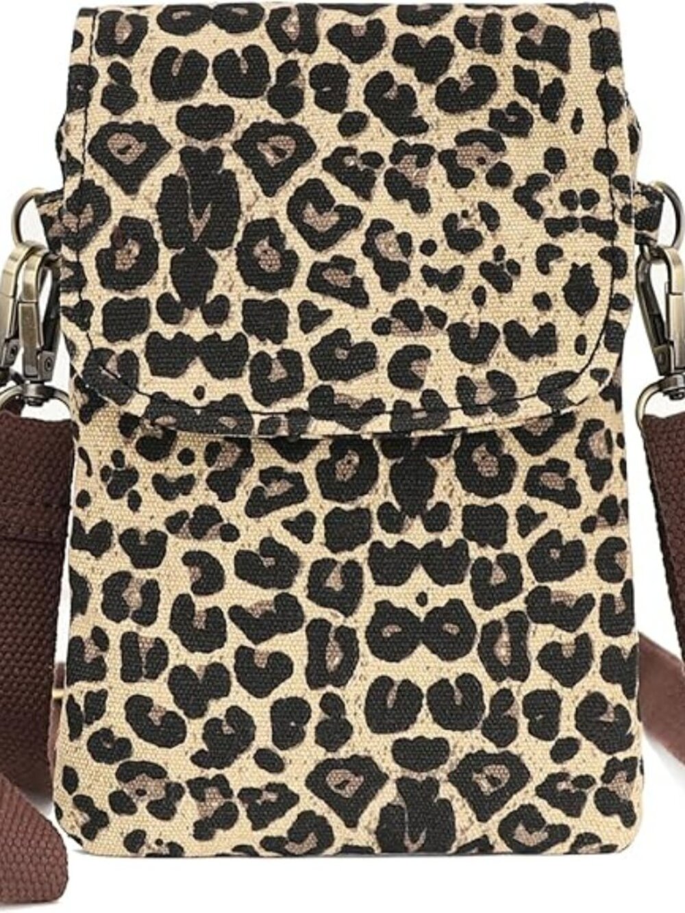 NEW Leopard Print Canvas Flip Crossbody Bag Cell Phone Pouch Wristlet Coin Purse